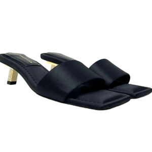 New Good American Womens Black Satin Kickstand Slide Sandal Mules Black Size 9